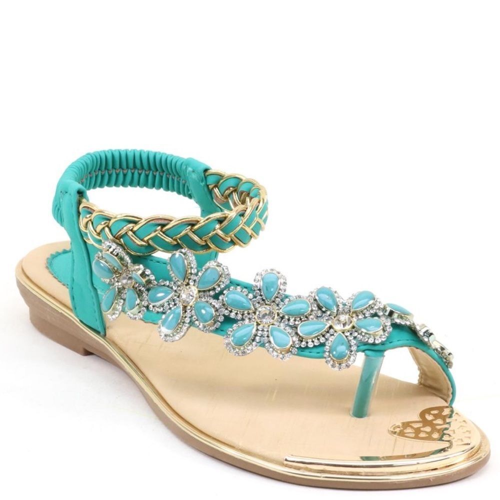 Italina Light Green Flower Rhinestone Slingback Sandal